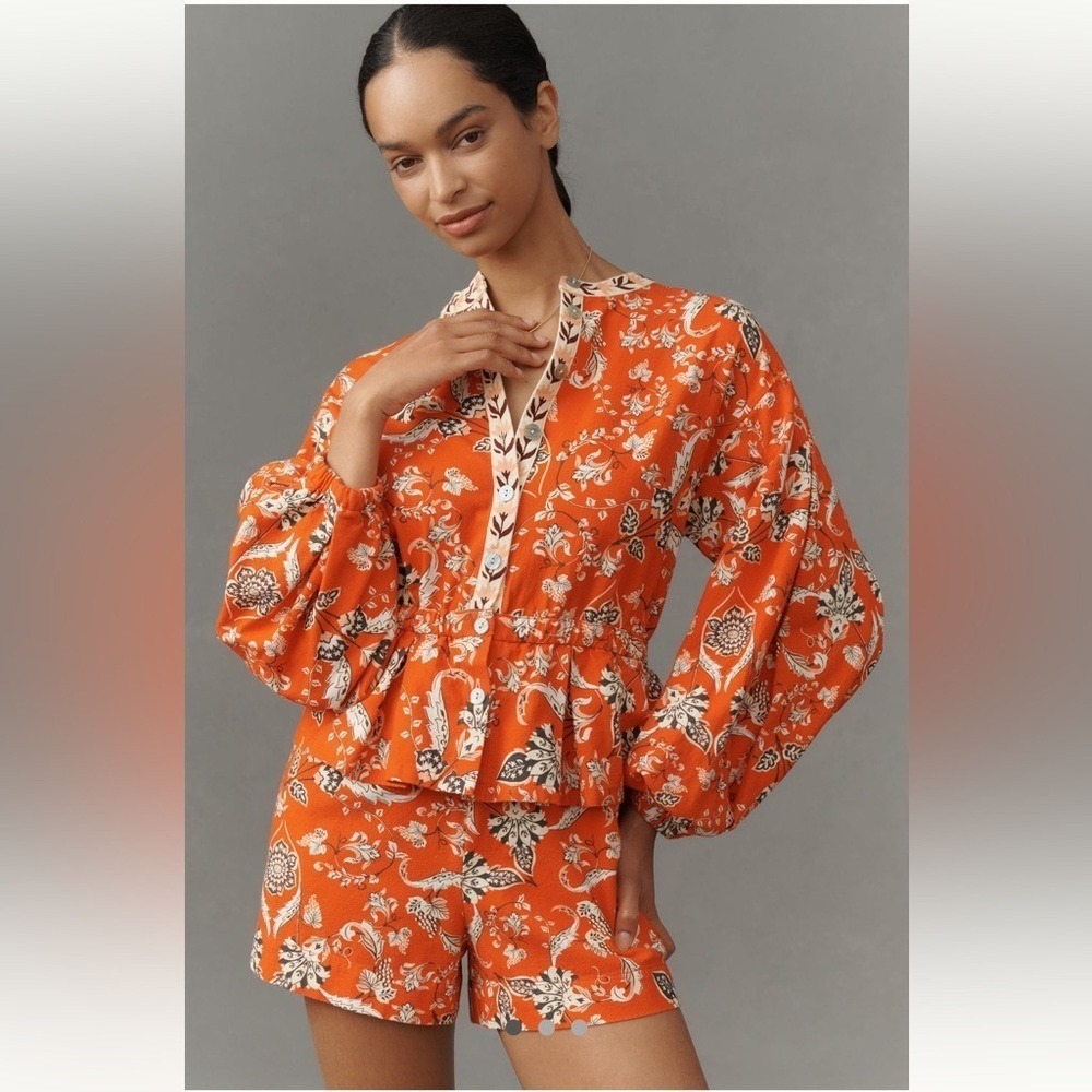 Farm Rio X Balloon Sleeve Floral Romper Size Large Nwt